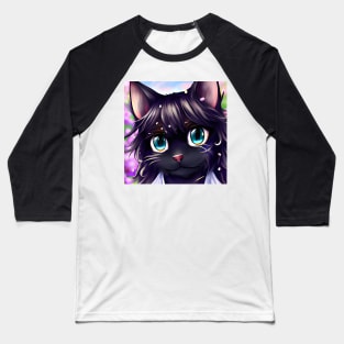 Anime Black Cat With Blue Eyes Baseball T-Shirt
